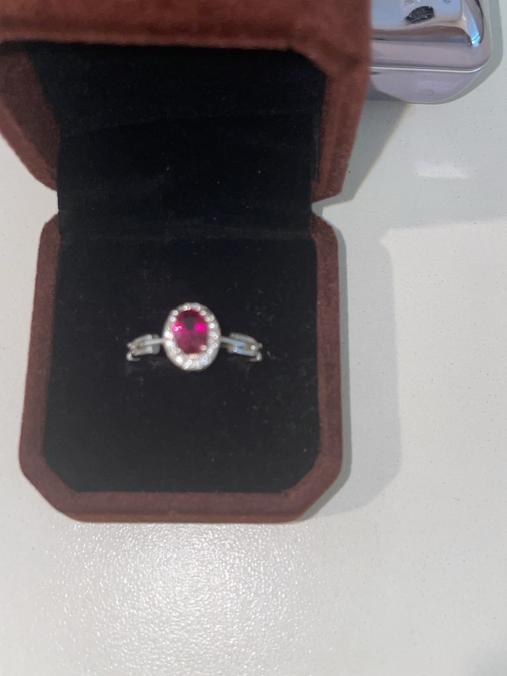 Made in Italy Pink Oval Halo Ring